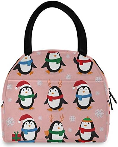 Случайна чанта за обяд Дамски - Penguins Pink Подарък Големи Запечатани Торби за Обяд с плечевыми ремъци за работа