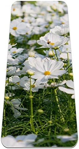 Siebzeh White Cosmos Flowers Премиум-Дебела подложка за йога, в екологично Чист Гумена подложка за здраве и фитнес, нескользящий мат за всички видове упражнения, йога и пилатес (72 x 24x 6 мм)