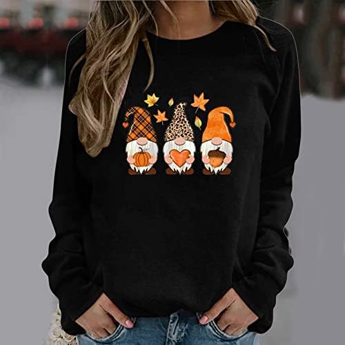 TUNUSKAT Дамски Есен Orange Hoody с кръгло деколте 2022 Kawaii Gnome Графичен Пуловер Ежедневни Свободна Риза с Дълъг Ръкав Красиви Върхове