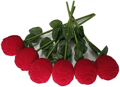 Liyoung 6 комплекта Кутия За Пръстени с Цветя, Рози, Златар Опаковка, Дисплей, Имитация на Годишнина от Сватбата за Приятелка на Жена, Ковчег за бижута с Романтичното предложение за брак (Червен)