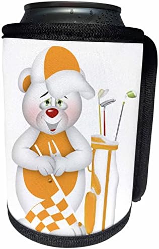 3D-Красиво бяло-оранжева илюстрация на мечка-папата за голф - Опаковки за бутилки-охладител (cc-360377-1)