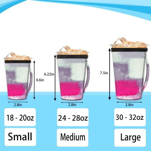 Сиво-Розовата Абстрактна Художествена Картина за многократна употреба Кафе ръкав с лед с дръжка От Неопрен За Напитки, кафе лате, Чай, Напитки, Бира (Голям 30-32 унция)