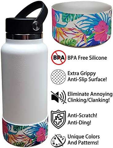 Защитен силиконов долния ръкав, хидроизолация на петата, Хавайски цветя дизайн, подходящи за всички бутилки за вода с вакуумна изолация от неръждаема стомана, Противоскользящий, който предпазва от надраскване, еластичен