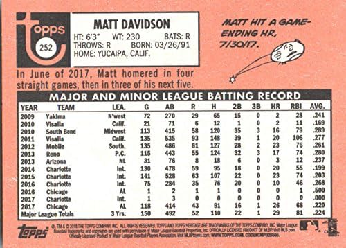2018 Бейзболна картичка Topps Heritage 252 Мат Дейвидсън Чикаго Уайт Сокс