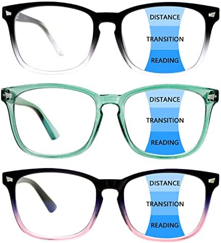 Sumkyle, 3 опаковки Прогресивно Мультифокальных Очила за четене за Жени и мъже, Блокер Синя Светлина Компютърни Очила, Четци с Пружинным тръба на шарнирна връзка (3 комплекта C3, 2,00)