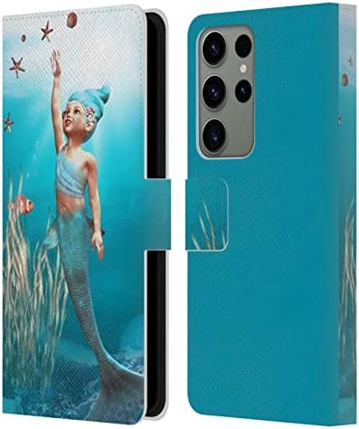 Дизайн на своята практика за главата Официално Лицензиран Simone Gatterwe Blue Mermaids Кожен Калъф-книжка-джобен формат и е Съвместим с Samsung Galaxy S23 Ultra 5G