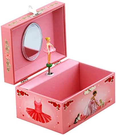 Музикалното Ковчег за бижута Septwonder за Момичета с Въртяща се Фигура и Огледало, Детска Ковчег за украса (Балерина)