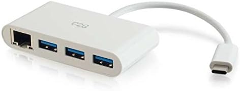 USB-Адаптер C2G, USB hub, Ethernet-адаптер с храненето, 3 порта, Бял, Кабели в комплекта 29746