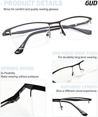 Очила за четене GUD, 3 Чифта Метални Ридеров в Полукръгла Рамки за Жени и Мъже