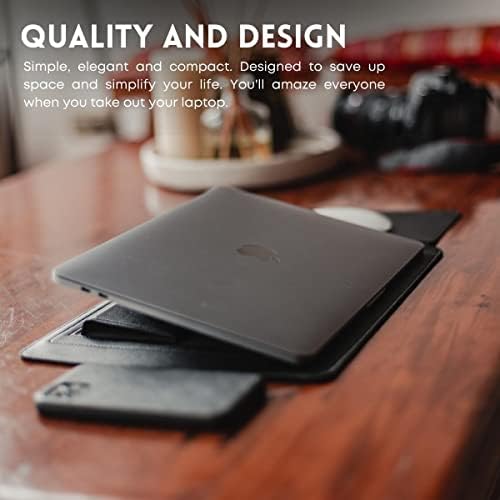 Изключителен калъф за лаптоп от изкуствена кожа 14-15 инча, с подложка за мишката и сгъваема поставка | Калъф за носене на лаптоп | вода-репелент и устойчив на надраскване - Съвместима с MacBook Air / Pro -2022