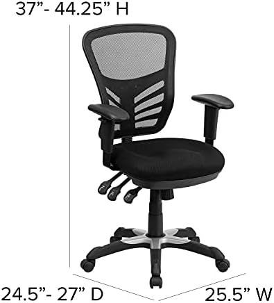 Многофункционално Офис стол със Средна облегалка от черна мрежа Flash Furniture, завъртащо се Ергономичен Офис стол за мениджъри, с Регулируеми Подлакътници