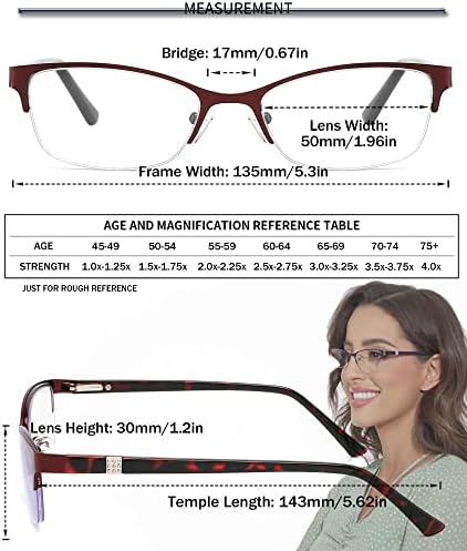 HOTJOJO 3 опаковки Очила за четене за жени, нападение от синя светлина, Метална Овална Полукадровая дамски рамки за четене, стъкло с пружинным тръба на шарнирна връзка, анти-син лъч, уменьшающий напрежение в очите,