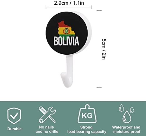 Карта на Боливия и Знаме на Боливия Лепило Куки Набор от 10 Кръгли Пластмасови Куки Без Пирони на Стената Куки за Кухня Баня и Домашен Офис