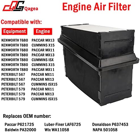 Въздушен филтър на двигателя Qagea, съвместим с KENWORTH T680 и T880, PETERBILT 567 и 579, Замества Paccar P621725, Luber-Finer LAF6725, Donaldson P637453, Baldwin PA32000, Wix WA11058, NAPA 501058